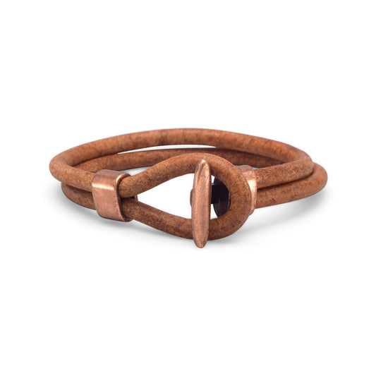 9" Men's Leather and Copper Bracelet