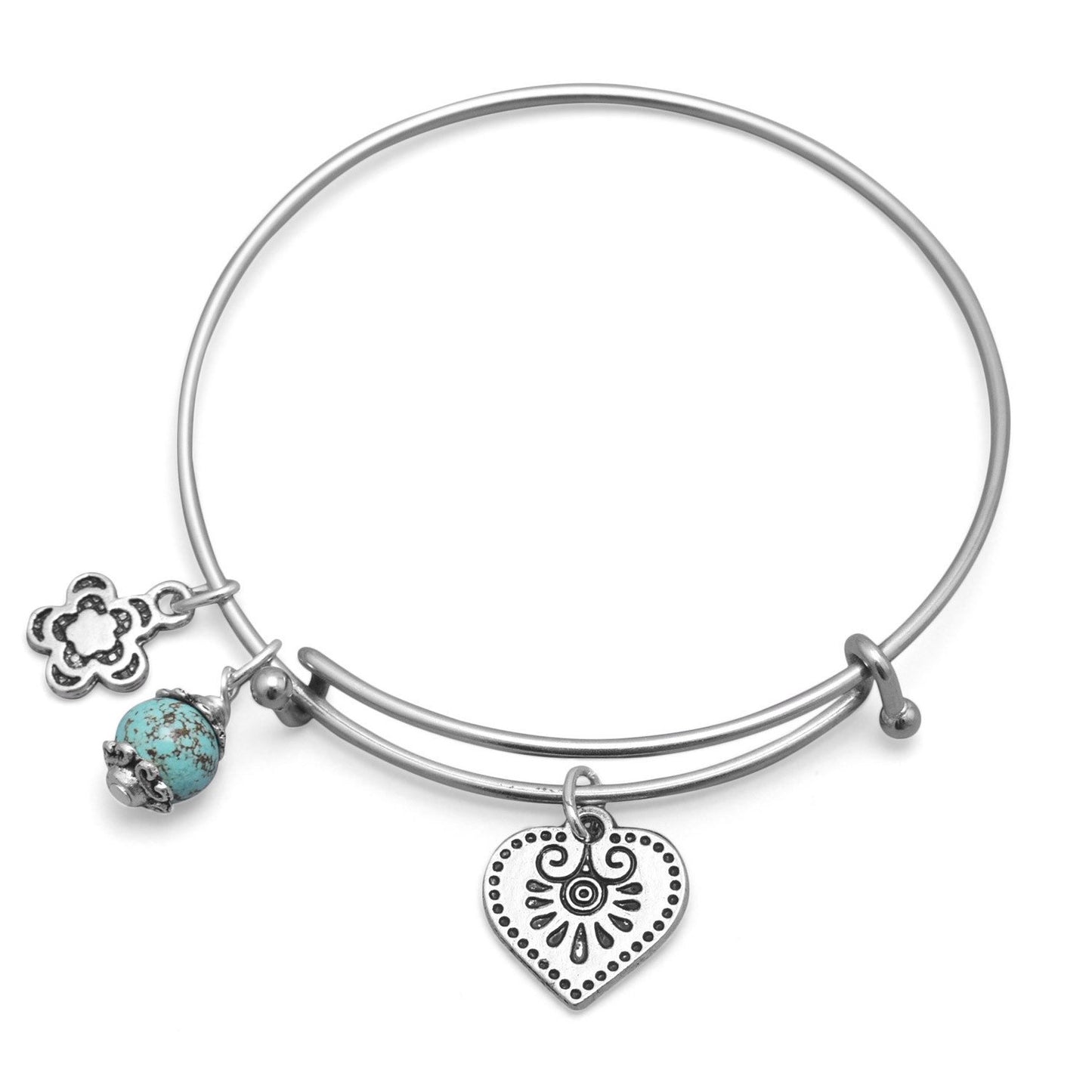 Expandable Heart Charm Fashion Bangle Bracelet