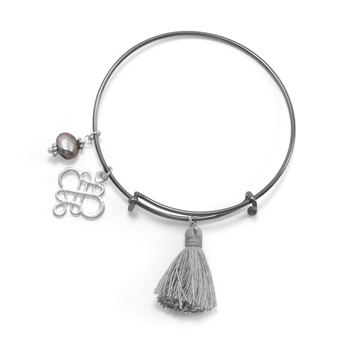 Black Tone Expandable Silver Tassel Charm Fashion Bangle Bracelet